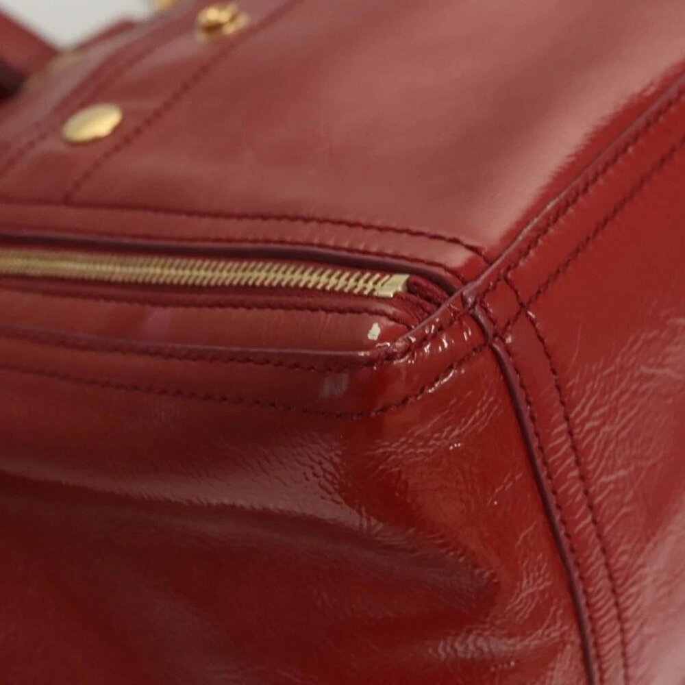 SAINT LAURENT Downtown Shoulder Bag Enamel Red Gold Auth sw465 - Picture 3 of 16
